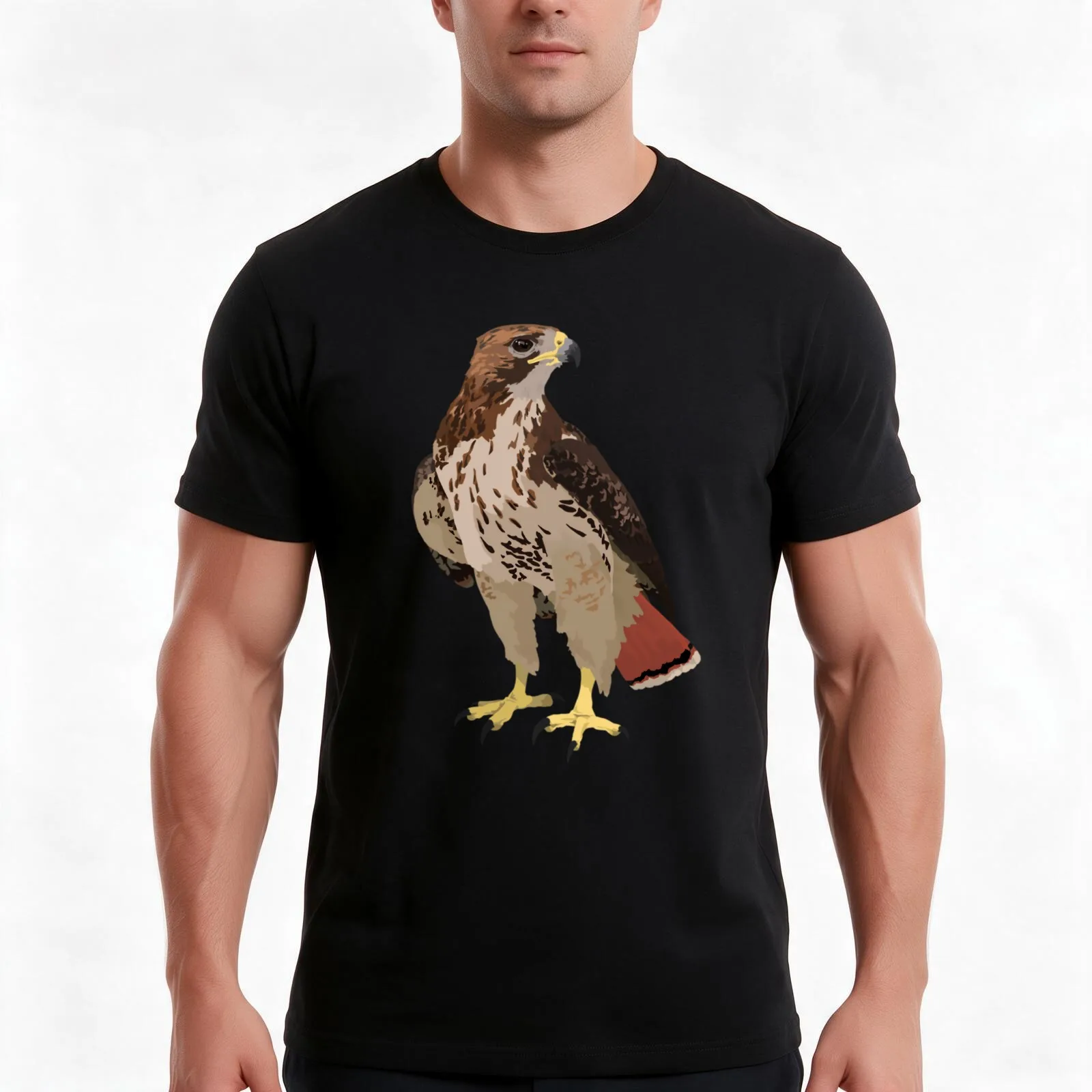 Red-Tailed Hawk T-Shirt, Summer Casual Cotton Tee, Oversized Streetwear Tops, Vintage Graphic Print, Loose Fit Short Sleeve