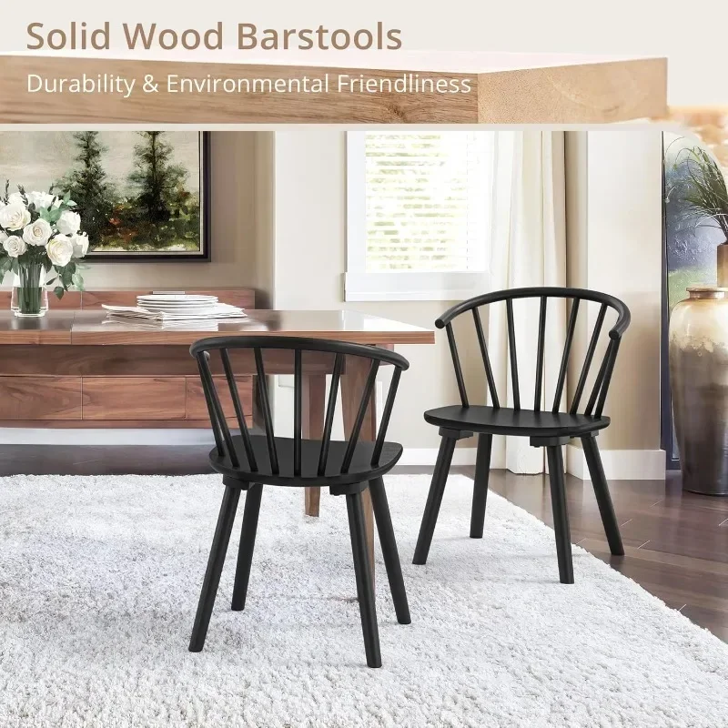 Black Dining Chairs Set of 4, Farmhouse Wood Dining Chairs with Semicircular Backrest, Spindle Dining Chair for Kitchen