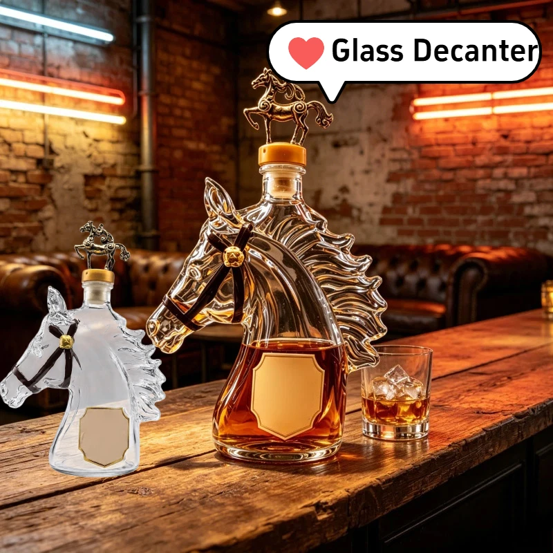Decantador de whisky de vidrio con forma de caballo Blanton, botella de whisky con forma de caballo, jarra de whisky de vidrio con forma de caballo, accesorios de bar para decoración del hogar.