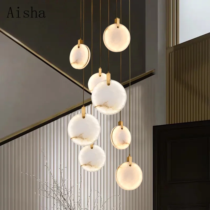 

Modern Marble Pendant Lamp Copper Bedroom Hanging Light for Kitchen Dining Room Led Glossy Design Round Stone Interior Fixture
