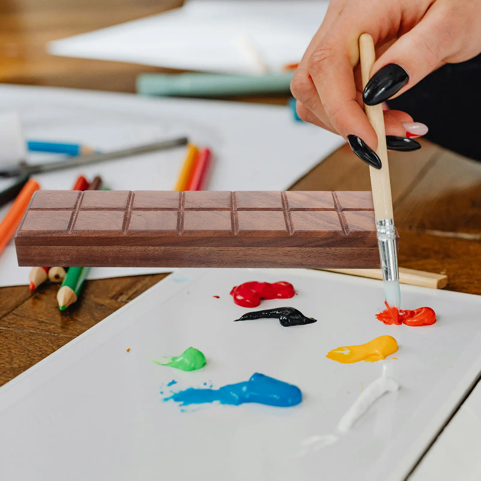 Wooden Plastic Watercolor Pigment Box with Lid Lightweight Easy-Clean Mixing Palette for Artists Hobbyists Professionals Empty