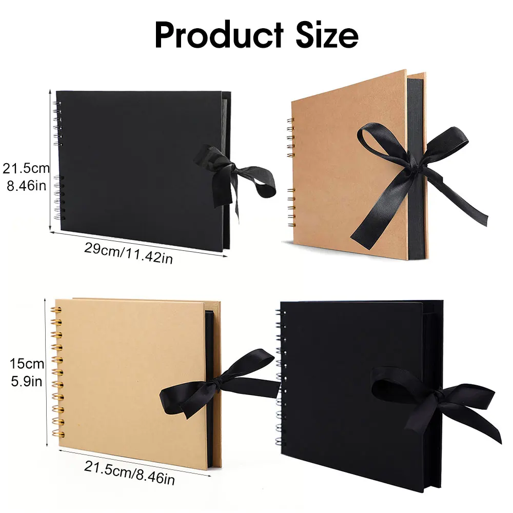 ZK20 80 Black Pages Memory Books DIY Craft Photo Albums Scrapbook Cover Kraft Album For Wedding Anniversary Gifts Memory Books