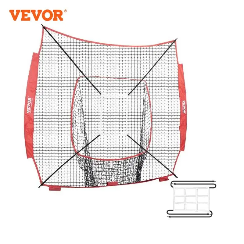 VEVOR 7x7 ft Baseball Softball Practice Net for Hitting Catching Pitching Baseball Equipment Training Aids With Strike Zone