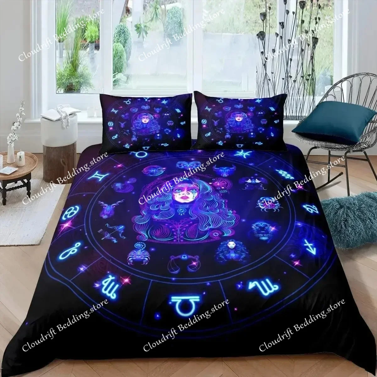 Gemini Comforter Cover Set Twin Size Constellation Duvet Cover Set, Outer Space Universe Planet Print Bedding Set for Kids Teens