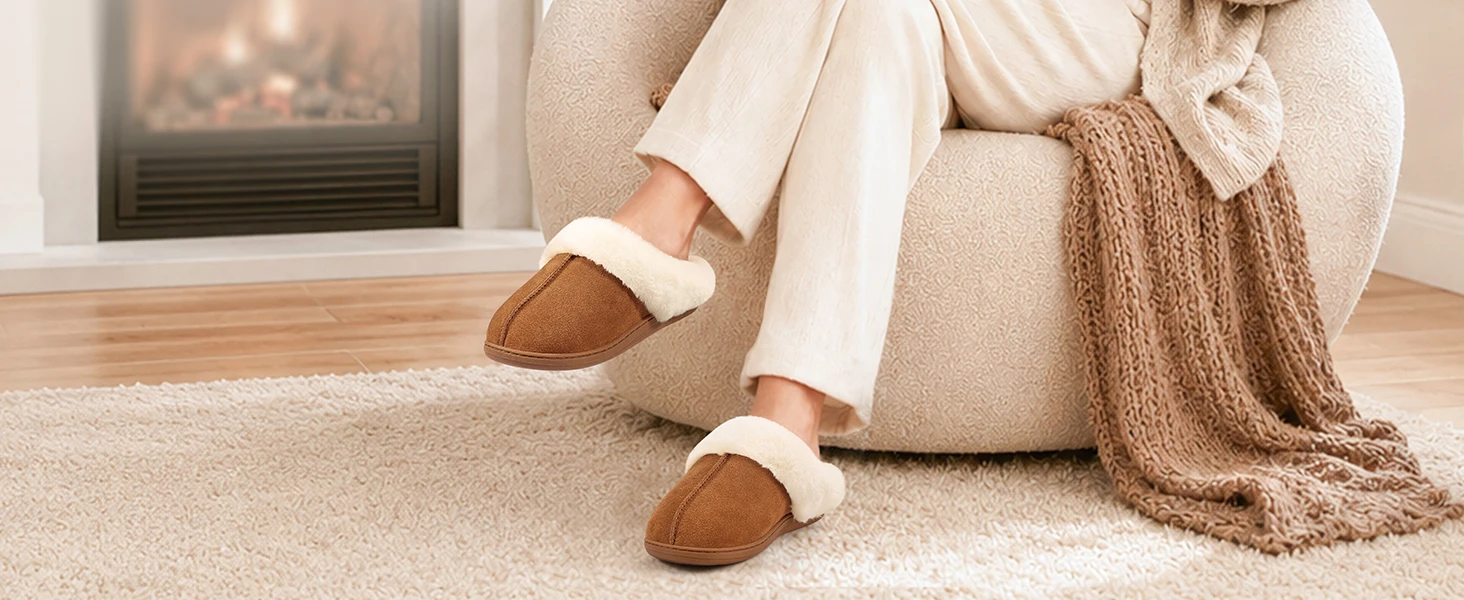 Shevalues Winter Flauschige Damen-Hausschuhe mit Kunstfell-Futter, Rutschfeste Memory-Schaum-Pantoffeln, Kuschelige Warme Baumwollschuhe – Detail 3