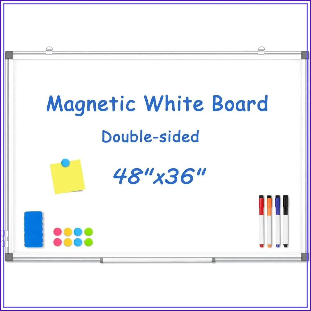 

48x36 Large Double-Sided Dry Erase Whiteboard for Wall, Silver Aluminum Frame, Home School Office