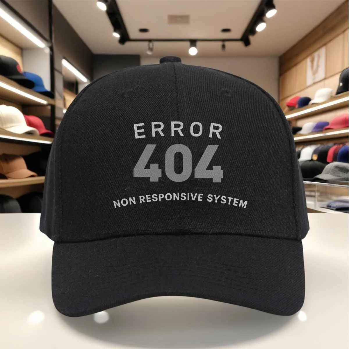 404 Error Non Responsive System Graphic Print Baseball Cap, Cool Cyberpunk Style Distressed Hat, Adjustable Cap