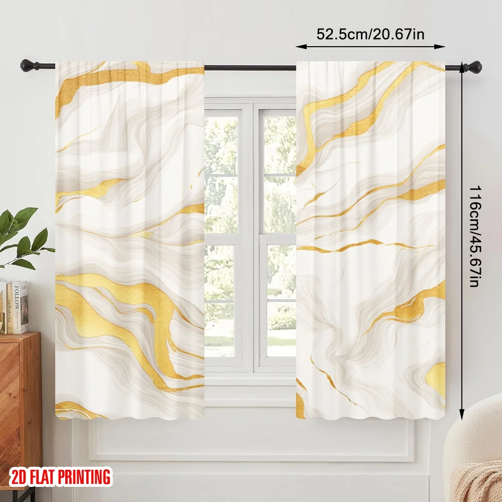 2pcs,2D plane printing Minimalist Curtains Golden Swirling Strokes Polyester (without rod) Gifts Use for Bedroom, Living Room,