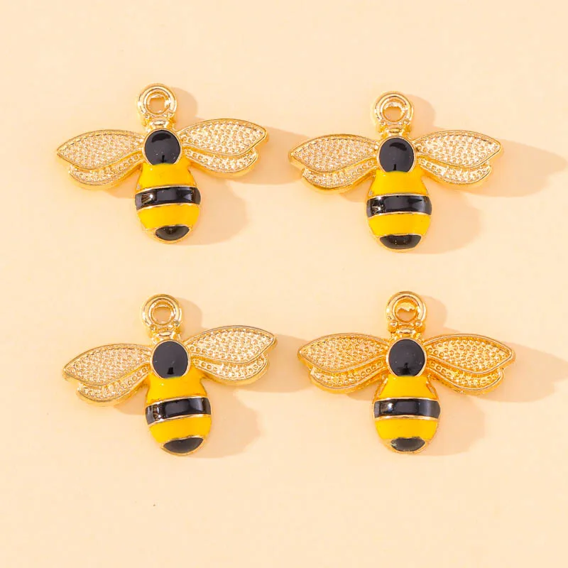 10Pcs 23x17mm Enamel Cute Bee Charm Earrings Pendant Bracelet Necklace DIY Finding Craft Supplies for Jewelry Making Accessories