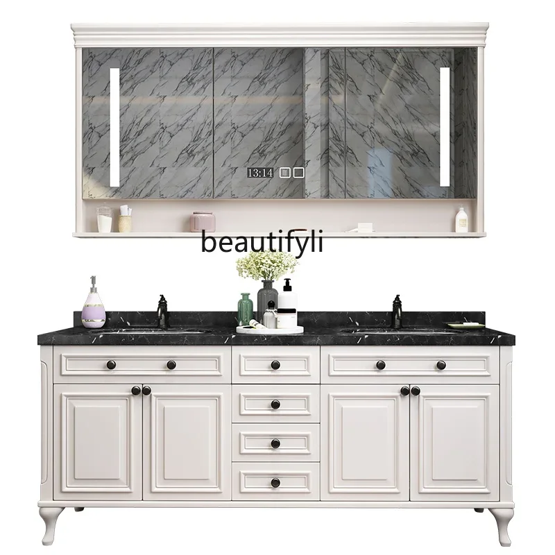 

American Bathroom Cabinet Floor Oak Smart Mirror Cabinet Wash Basin Combination Washstand