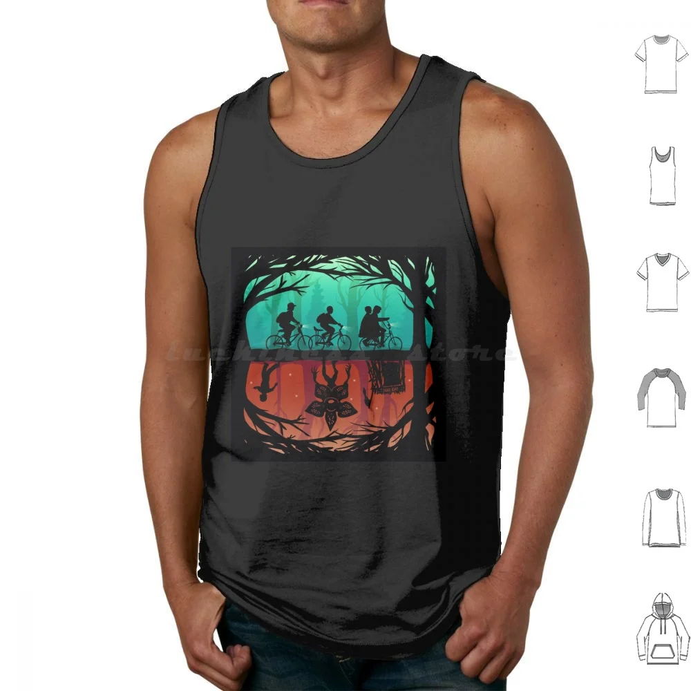 The Upside Down And Hawkins Tank Tops Vest Sleeveless Netflix The Upside Down Upside Down Hawkins Dustin Mike