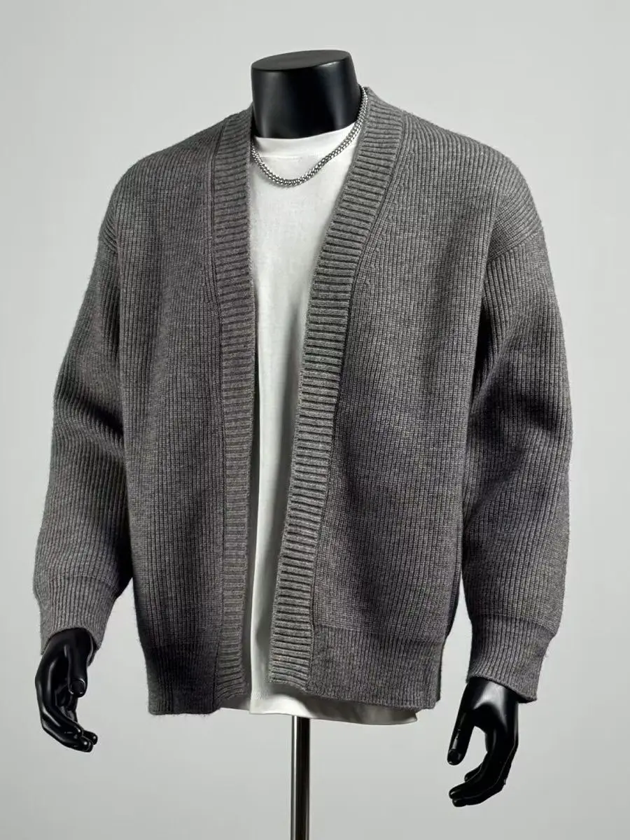 

Мужской вязаный кардиган премиум-класса с V-образным вырезом, в стиле ретро, повседневный, однотонный, универсальный, с длинными рукавами, зимнее пальто