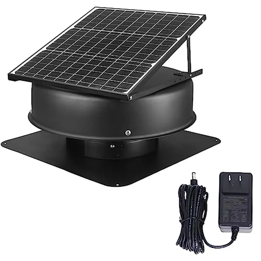 

35W Solar Attic Fan 14" 1200 CFM Large Air Flow Low Noise Smart Thermostat Weatherproof Roof Vent Fan Aluminum Alloy Body