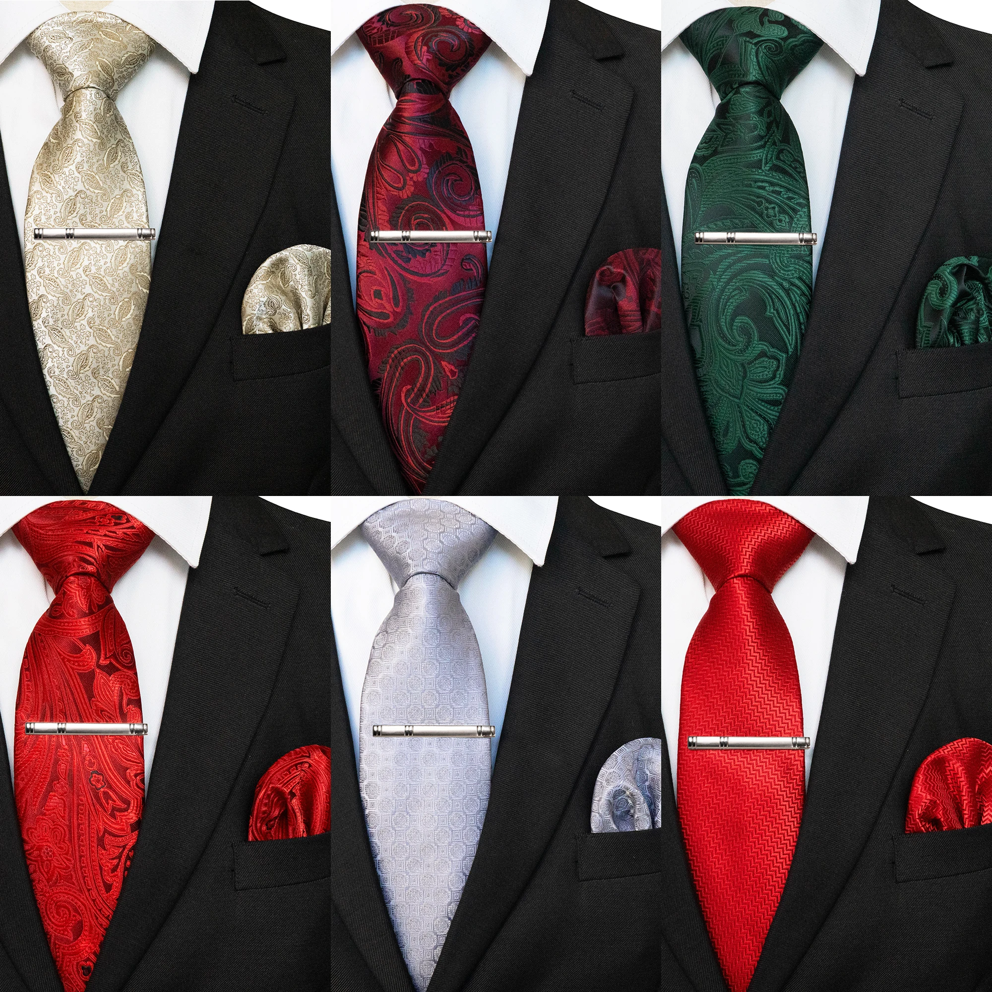 KAMBERFT Classic Men's Tie with Tie clip & Pocket Square, 3-Piece Set for Office Wedding Party