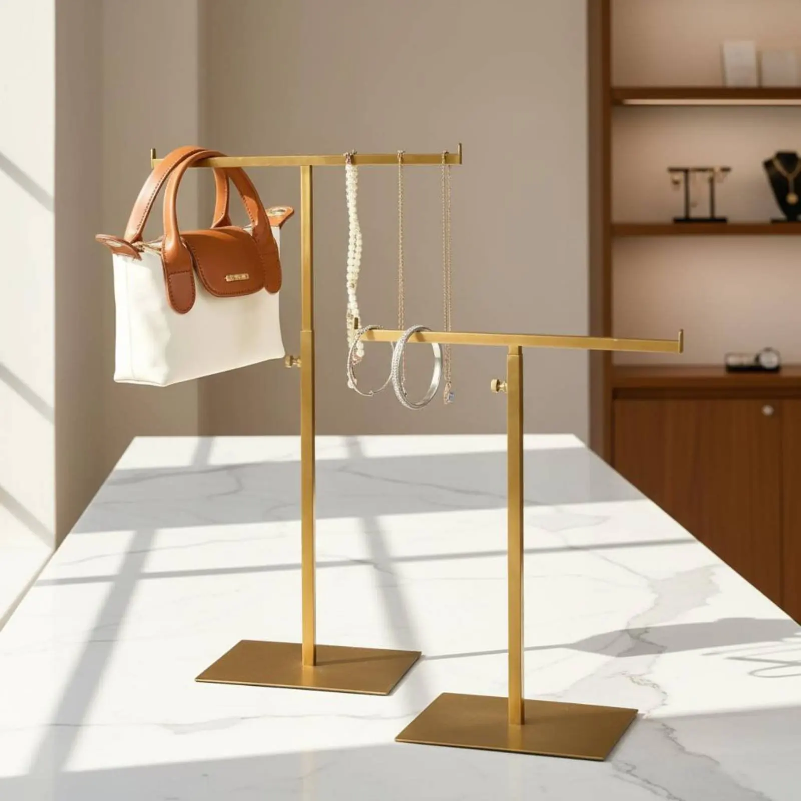 

T Bar Purse Display Stand Stainless Steel T-Shaped Display Stand Countertop Hanging Rack Rust-Resistant Countertop Jewelry