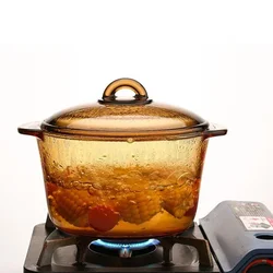 Amber Heat-Conducting Glass Pot Non-Stick Heat-Resistant Open Flame Gas Cooking Stew Pot Easy Clean Kitchenware for Gas Stove