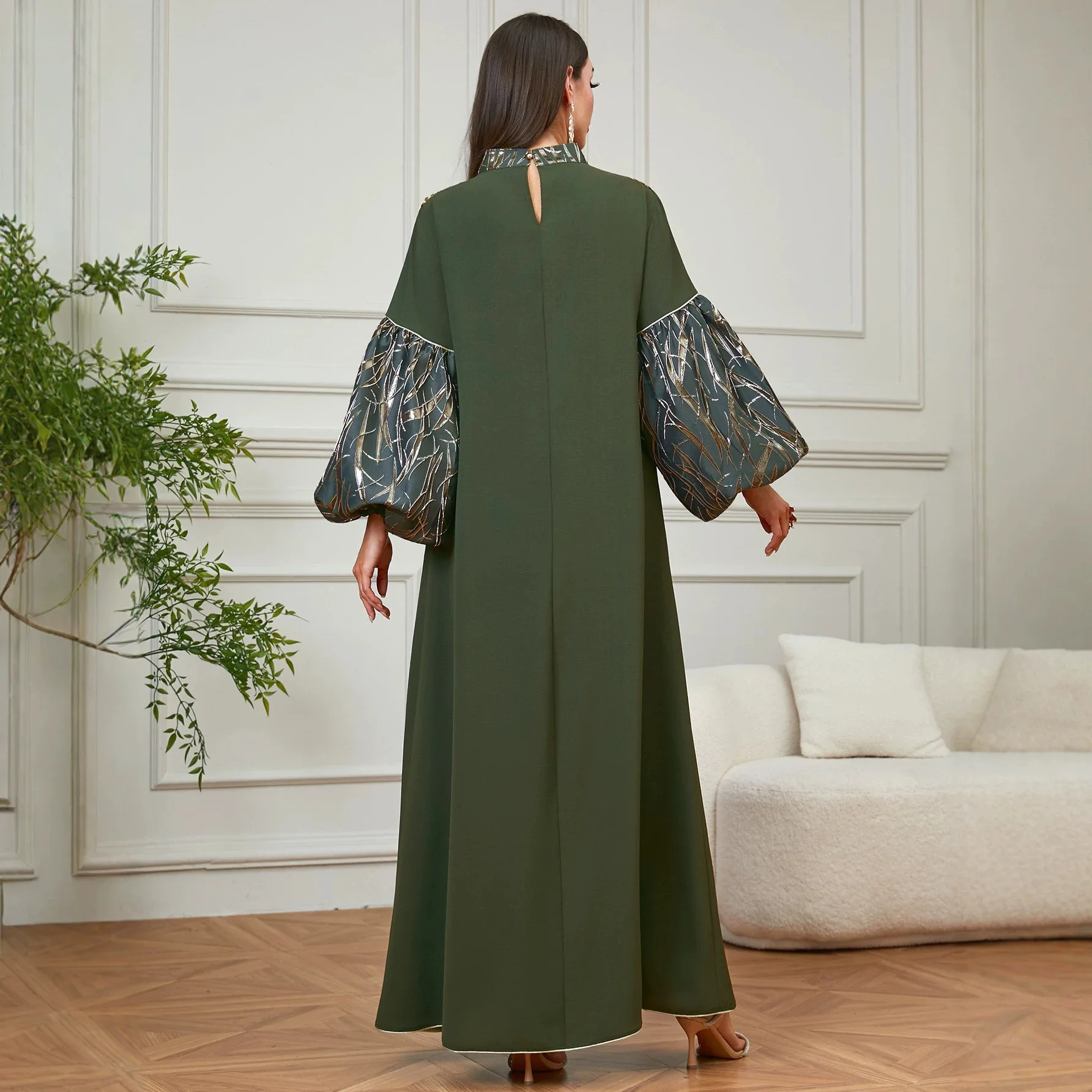 

Dubai Long Dress Women Puff Sleeve Sequins Robe Modest Turkey Party Gown Islam Clothing Morocco Arabic Musulmane Femme Vestidos