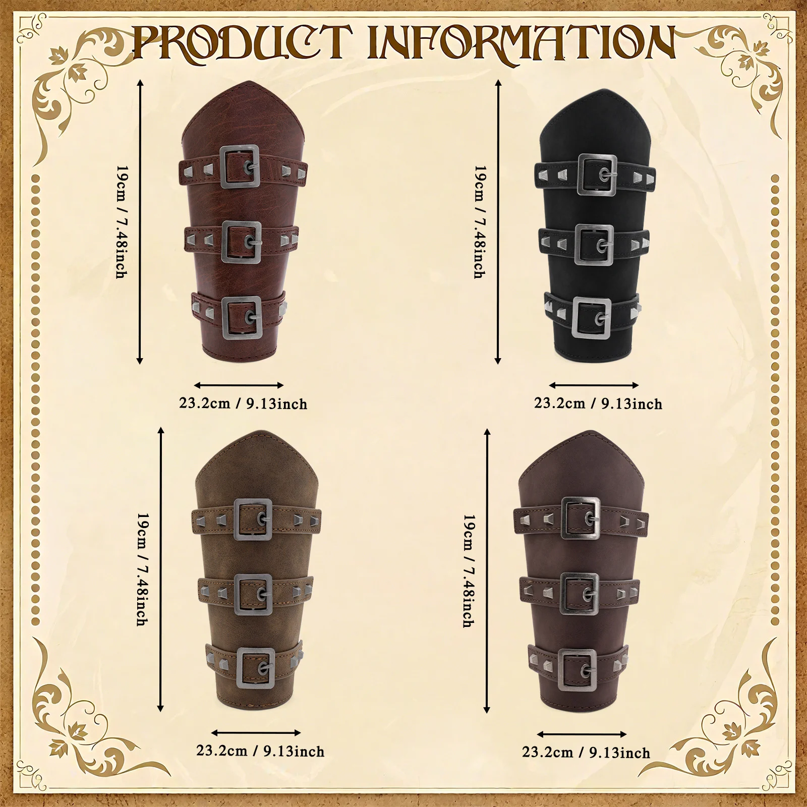 Middle Ages Man Leather Wrist Guard Retro Punk and Herringbone Wrist Guard Carnival Cosplay Costume Accessories Arm Guards