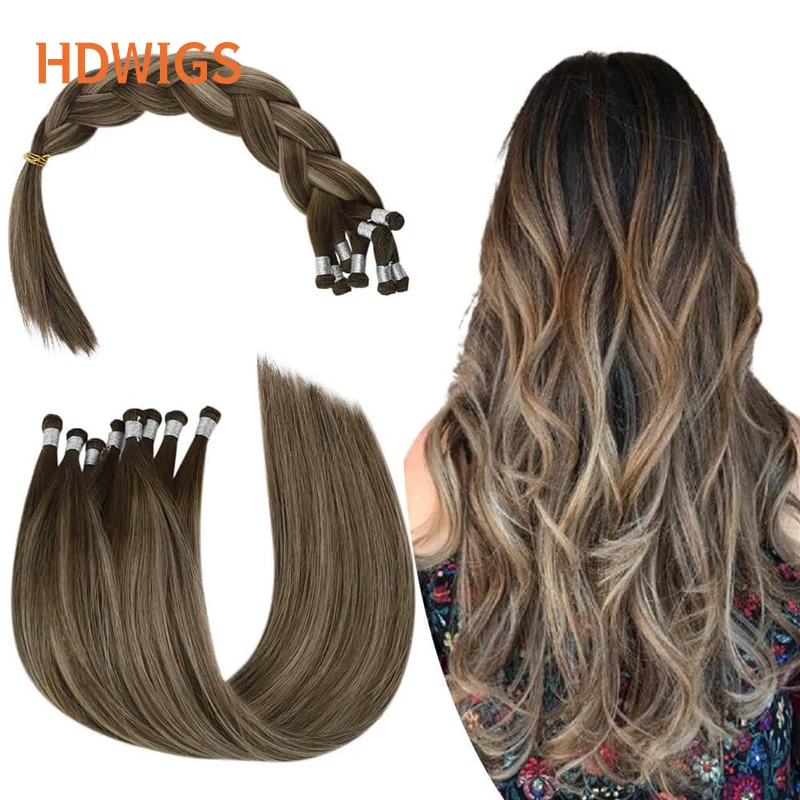 Extensiones de cabello humano para mujer, mechones de cabello humano virgen sin procesar, hecho a mano, grueso, Natural