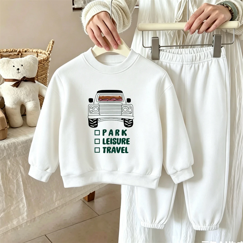 Little Car Print Hoodie Loose Pants Two Piece Set Baby Clothing Cartoon Print Sweatshirts All-match Pants Long-sleeved Outfits