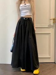 Y2K American Vintage Skirt Women Side Striped Designer Parachute Cargo Skirts Korean Casual Loose Drawstring Aesthetics Skirts