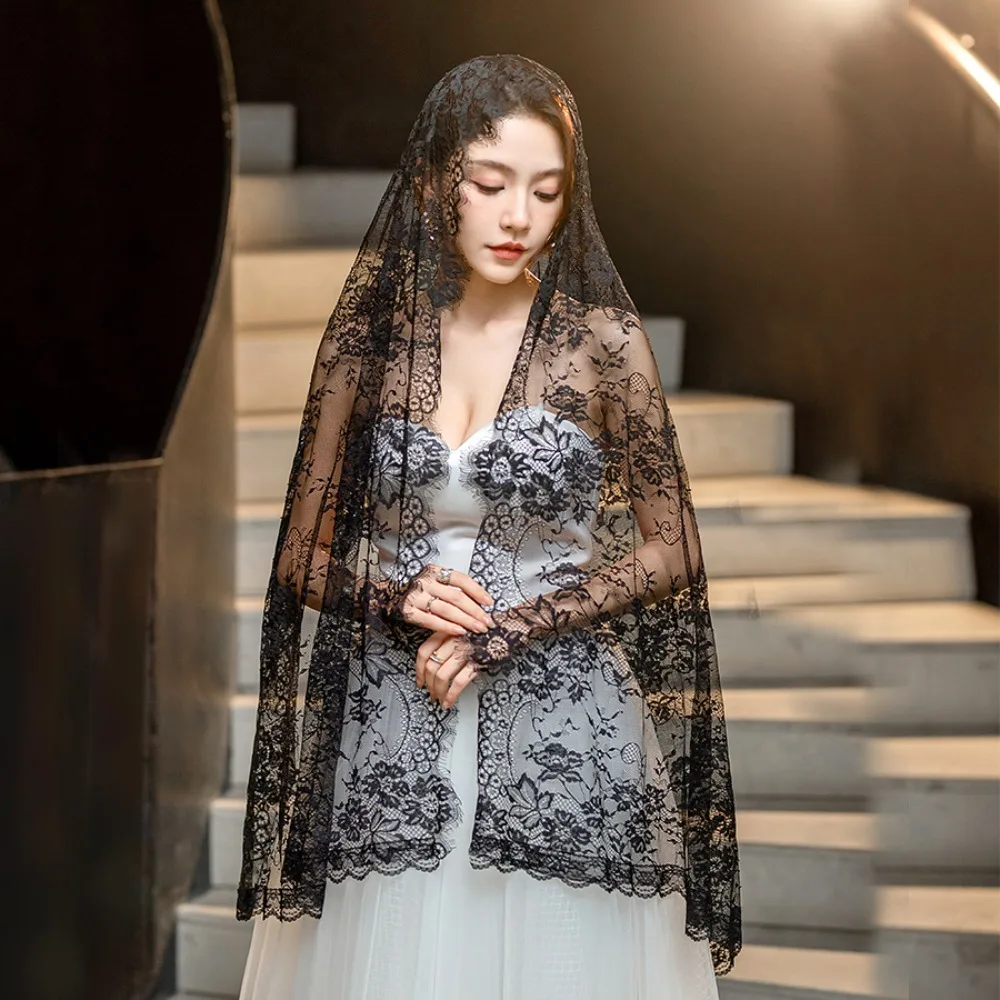 Western Scalloped Embroidered Lace Wedding Veil Eyelash Lace Veil Bridal Veil for Wedding Dress 웨딩 소품 Wedding Accessories