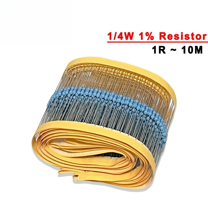 Lote de 100 resistencias de película metálica 1/4W 1% 100R 220R 1K 1.5K 2.2K 4.7K 10K 22K 47K 100K 100 220 1K5 2K2 4K7 Ohm Resistencia 1R~22M