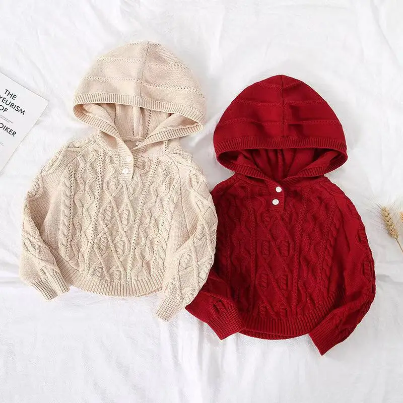 

2025 New Autumn Korean Version Of The Girl's Cute Hooded Sweater Baby Twist Shawl Cape Knitted Jumper Top ﻿