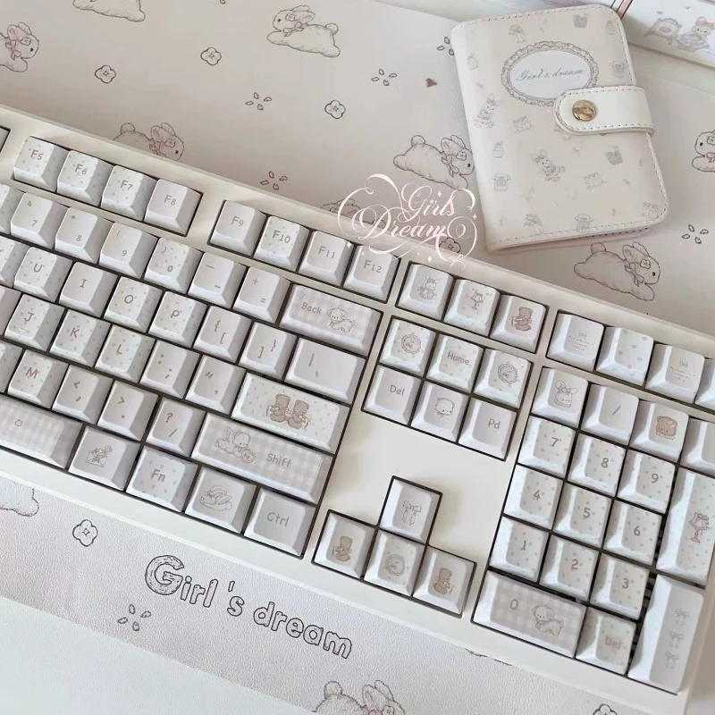 Original Bunny Bear Artisan Keycap Set OEM Profile Anti-Fade Heat Pink Cute Sublimation Decorative Replacement Cap MX Cross Stem
