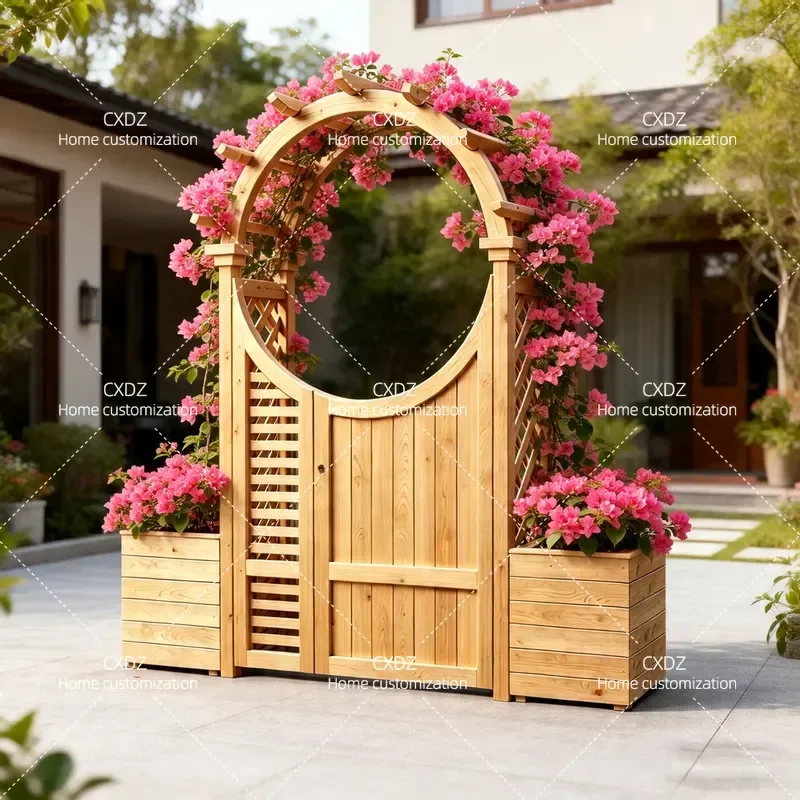 Outdoor Preservative Wood Arch Flower Stand Climbing Vine Support Garden Door Grape Trellis Courtyard Gallery Frame Planting