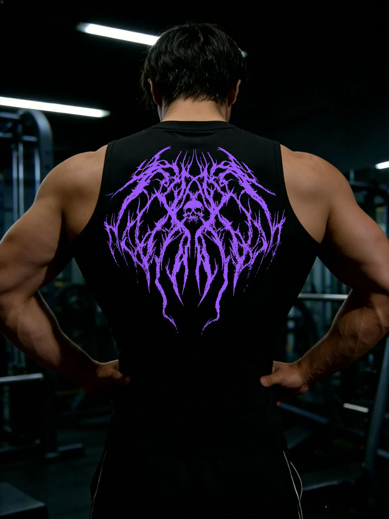 Herren Y2K Dark Gothic Art Print Kompressions-Tanktop, schnelltrocknend, ärmellos, Weste, Fitness, Bodybuilding, Workout, Muskel-Sportoberteil – Detail 6