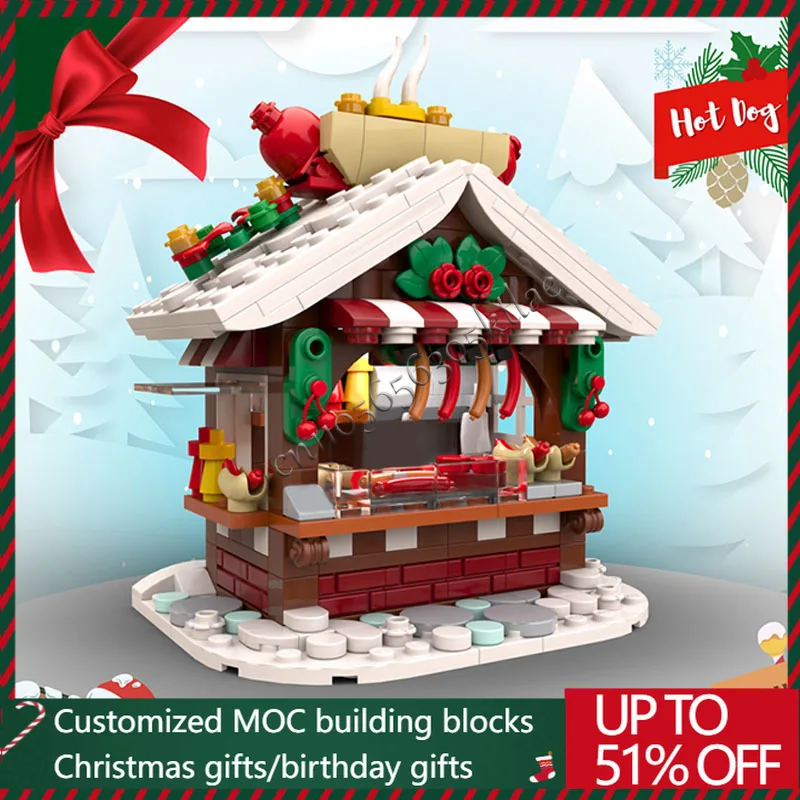

398 Parts MOC Christmas Series Hot Dog Stall Model Building Blocks Bricks Creative Assembly DIY Educational Toys Surprise Gifts