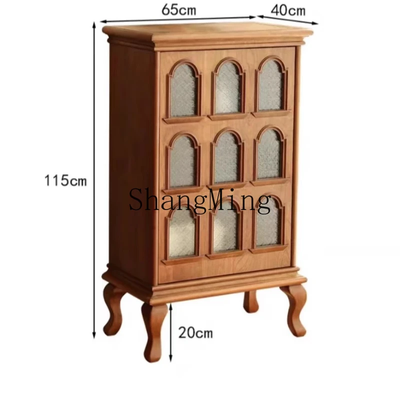 

ZYH retro solid wood storage display cabinet Begonia glass modern cherry wood living room entrance cabinet
