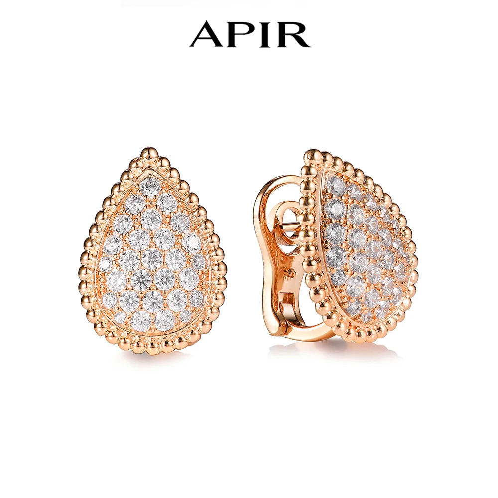 

APIR Water Drop Design Vintage Ear Clip Earrings for Women Gold Plated Luxury Zircon Long Hanging Earrings Party Wedding Jewelry
