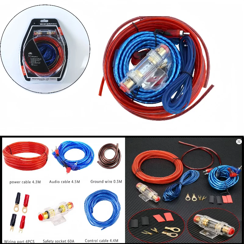 Car Amplifier Wiring Kit Gauge Power Cable Fuse Holder for Subwoofer Audio System Installation Universal Fit Vehicle Accessories