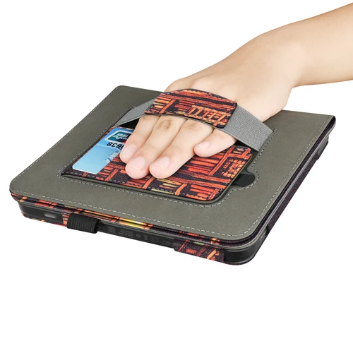 Imagen 2 del producto Para KOBO Libra Color/Libra 2/Libra H2O Funda con correa de mano soporte ranura para tarjeta Funda de cuero de 7 pulgadas Ebook N428 N418 N873 Funda
