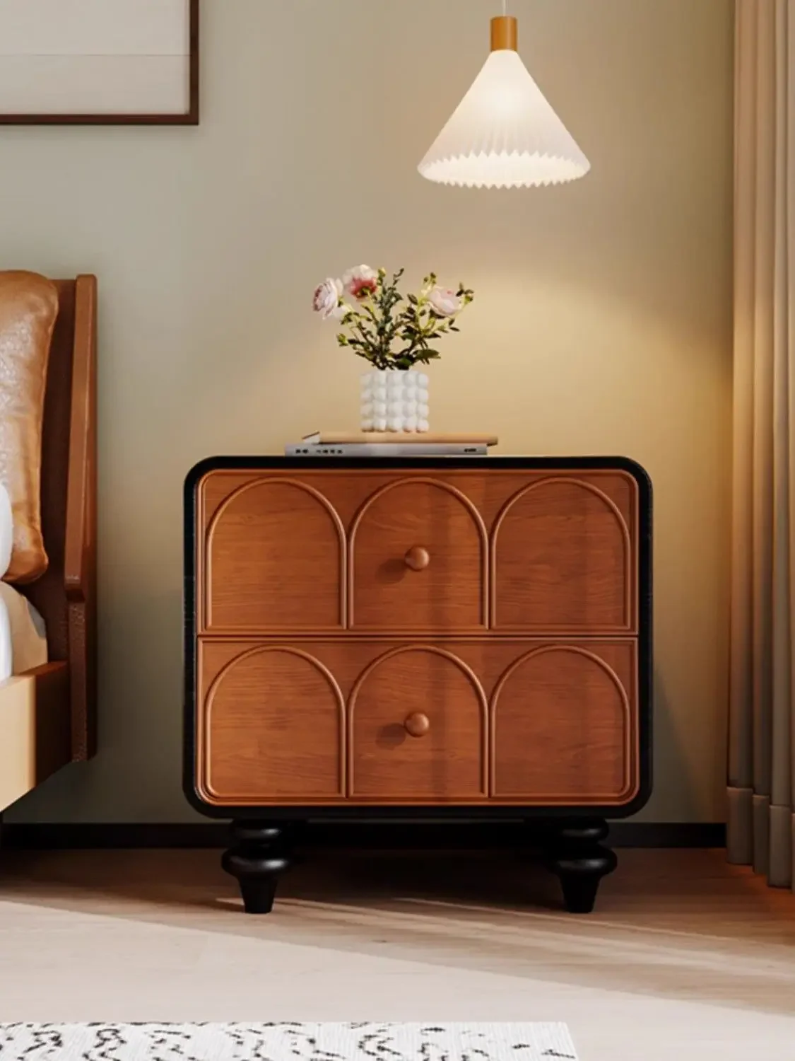 DSA new American bedside table retro solid wood sofa side cabinet medium antique two pumping storage cabinet small bedside