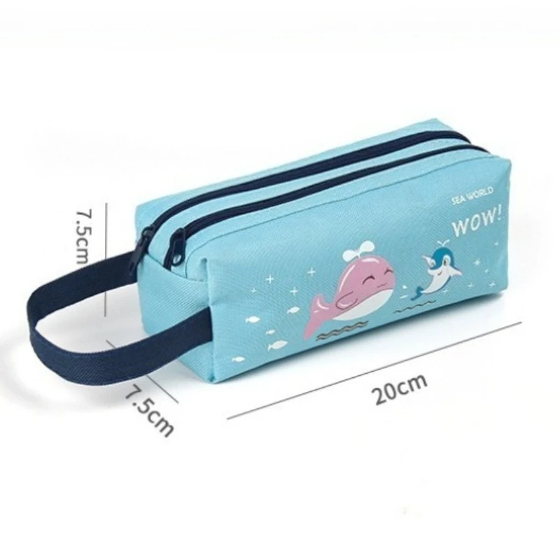 Cartoon Creative Stationery Double-layer Oxford Cloth Pencil Bags Double Zipper Large Capacity Storage Box Handbag Pencil Case