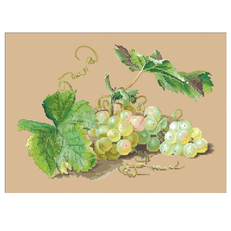 Green grape cross stitch kit fresh fruit complex 14ct 11ct count linen flaxen canvas stitches embroidery DIY handmade needlework