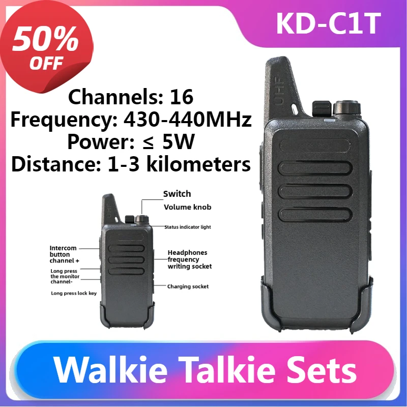 

2 pcs Walkie Talkie Sets Mini KD-C1T Portable Walkie-talkies Communication Radio for Restaurant Two-way Radio