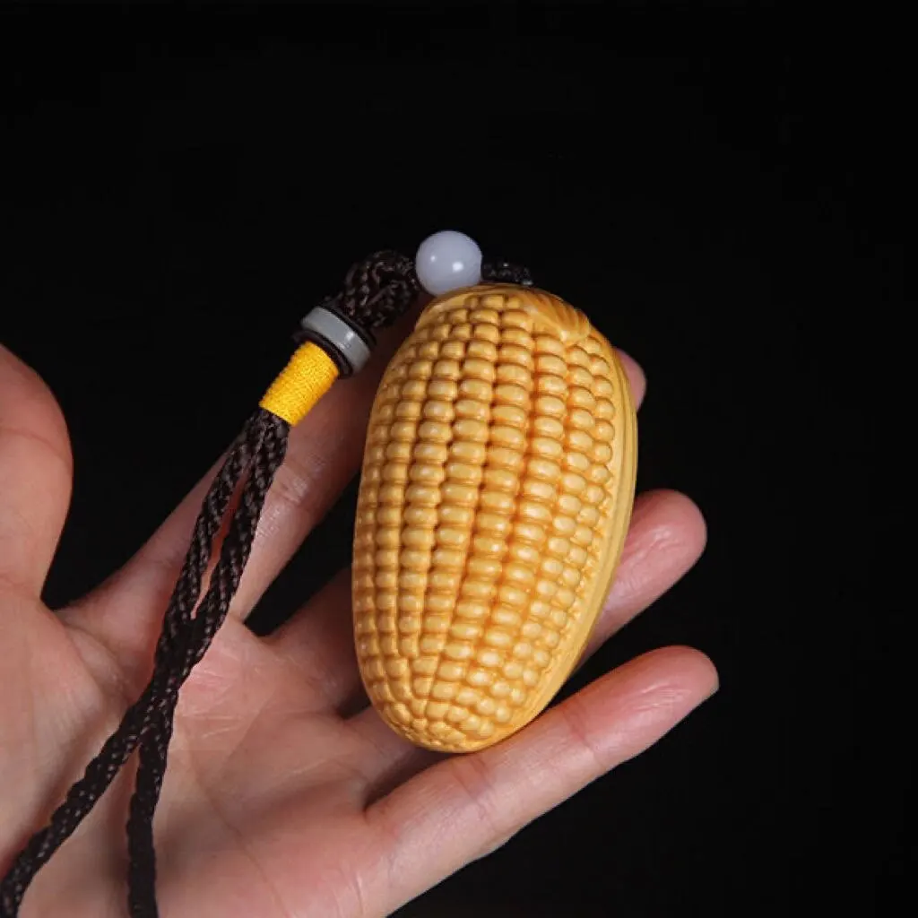 Thuja Wood Carved Corn Shaped Wenwan Fidget Toy Good Luck Gift Collectible Hand Massage Piece Car Hanger Home Decor For Adults
