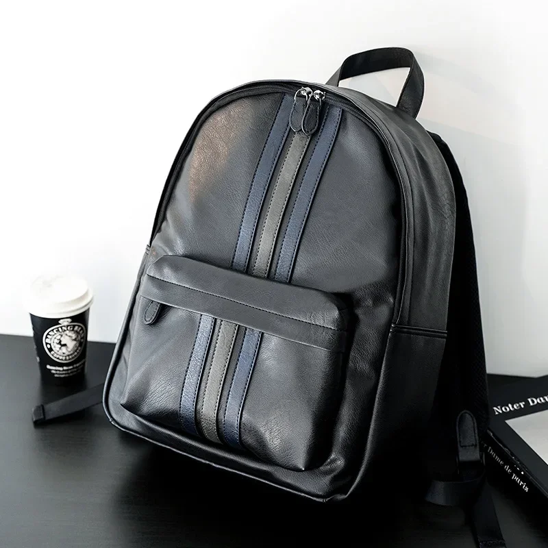 Zaino da uomo di design alla moda Zaino casual a righe Borsa per laptop da viaggio Zaino in pelle PU di lusso Borse da scuola ad alta capacità