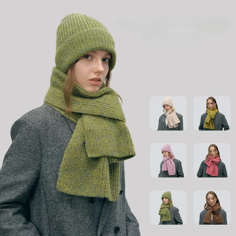 

Winter Gradient Thick Knit Hat Scarf Set Warm Beanie Neck Warmer for Men and Women Outdoor Skiing Couple Gift Casual Outdoor