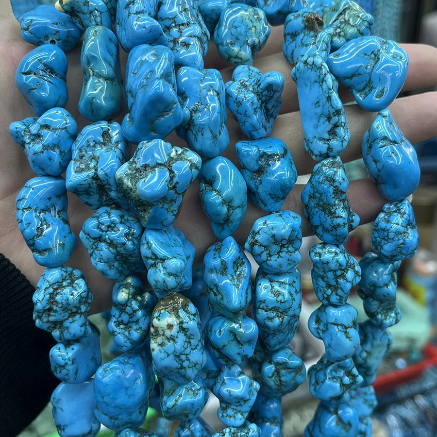 Optimize Turquoise Stone Irregular Section Beads Faceted Loose Spacer For Jewelry Making DIY Necklace Bracelet 15'' 15-20mm
