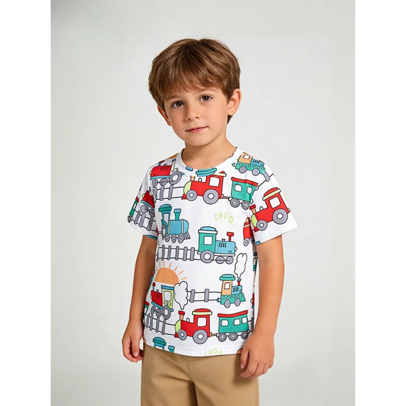 

Summer casual fashion3-8Year-Old BoyTCartoon car print crew neck children's shirt