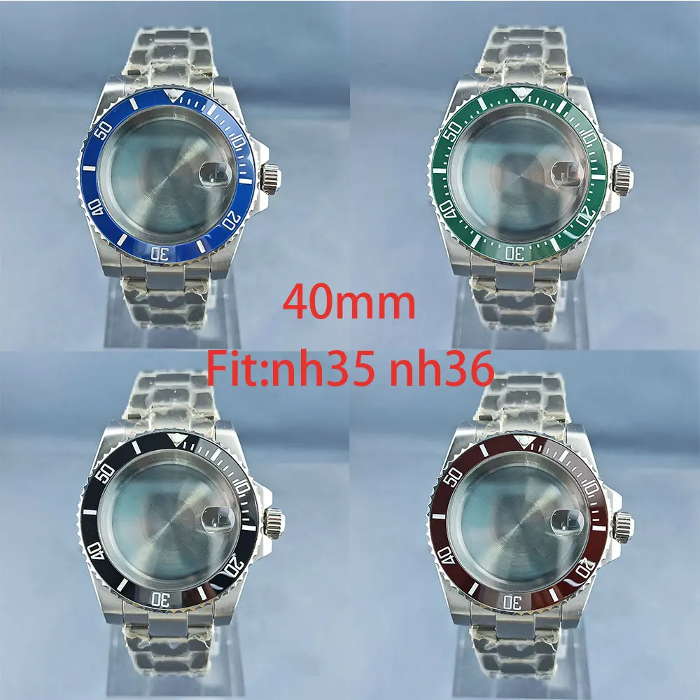 40mm NH series 35 36 Silver Shiny Watch Case 316L Stainless steel sapphire Glass 10bar waterproof 120 Click bezel Oyster strap