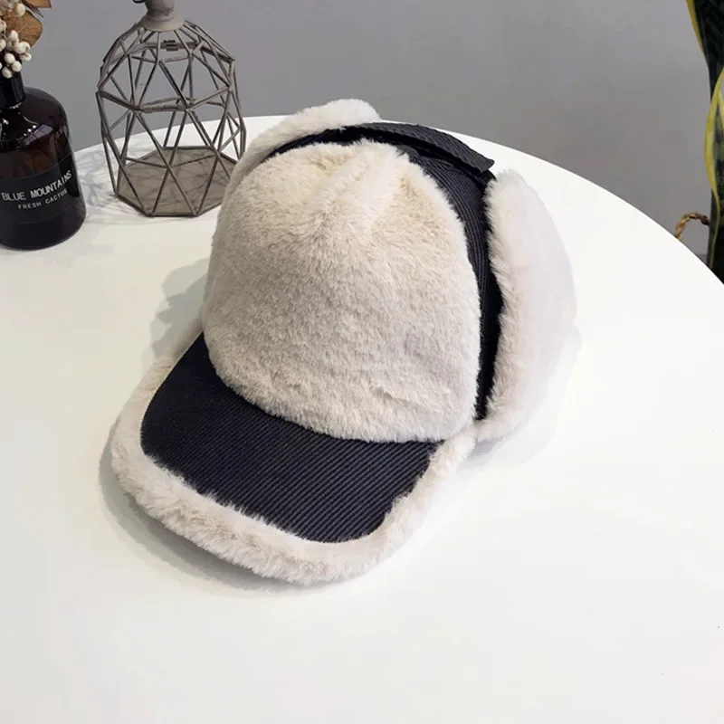 Bomber Hats Winter Men Women Warm Russian Furry Ushanka Hat with Earflap Baseball Cap Lamb Plush Ear Protection Casquette Cap