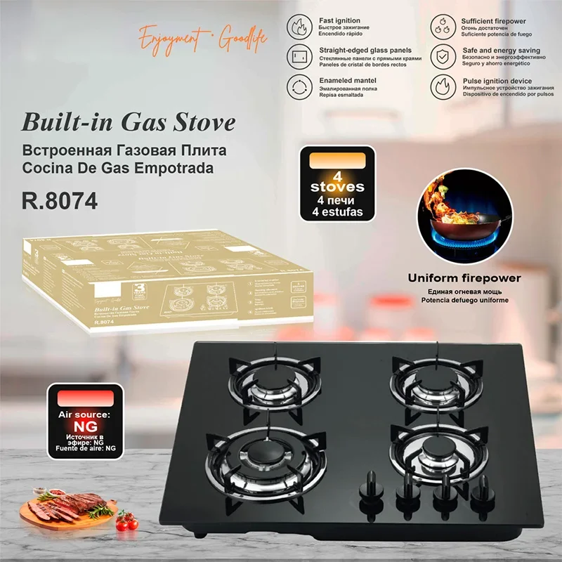 4-Burner Built-In Gas Stove with Independent Flame Control—For Home Use or RV Conversion—Natural Gas Stove R.8074