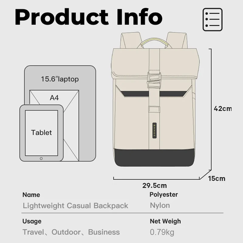 بانج لينة كبيرة 15.6 بوصة كمبيوتر محمول قابلة للتوسيع على ظهره خفيفة الوزن مقاوم للماء الرجال عادية حقيبة ظهر للسفر حقيبة مدرسية مع مشبك #2