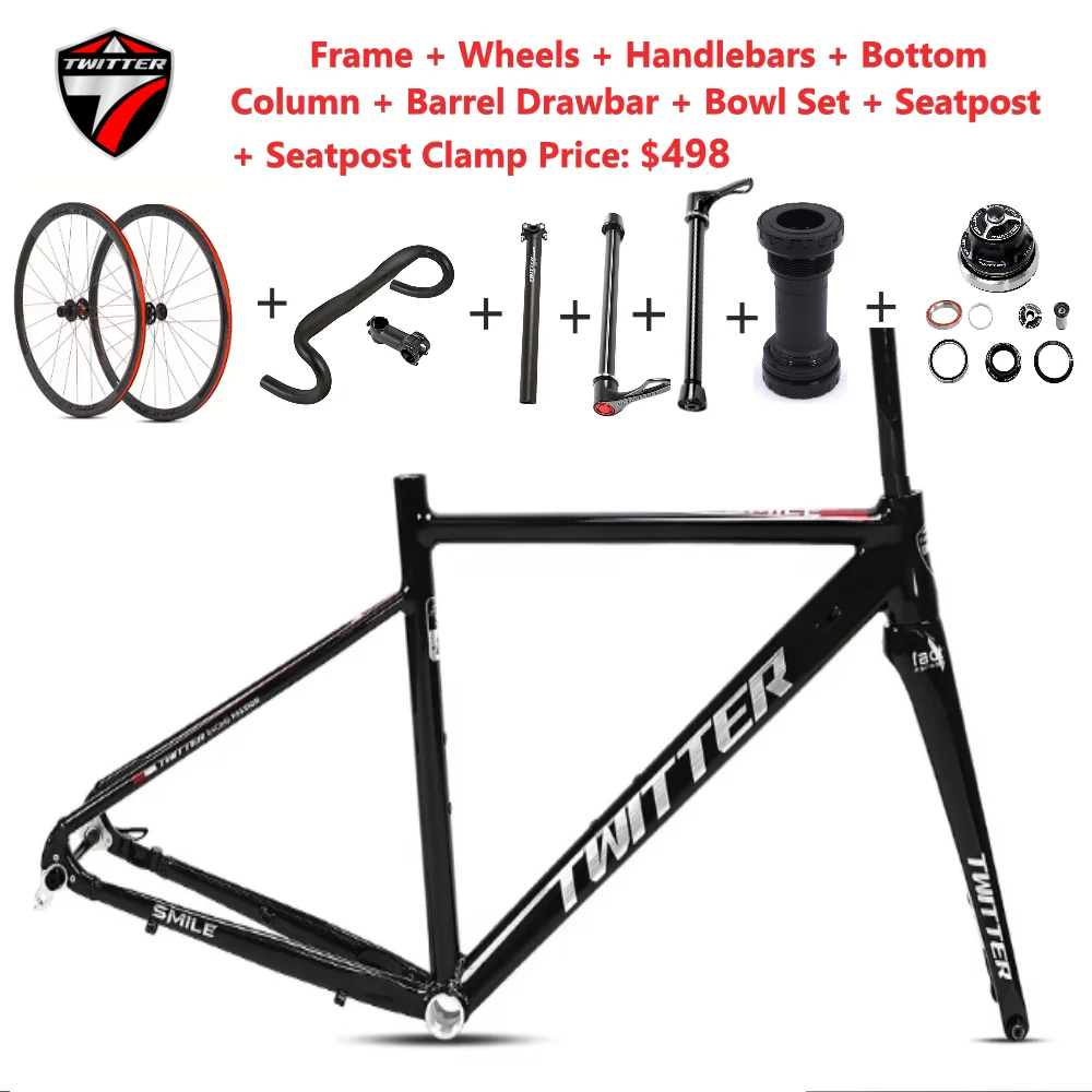 2024 TWITTER-Road bike aluminum alloy frame+carbon fiber fork+wheelset+handlebar+bottom bracket+seatpost+barrel drawbar+bowl set